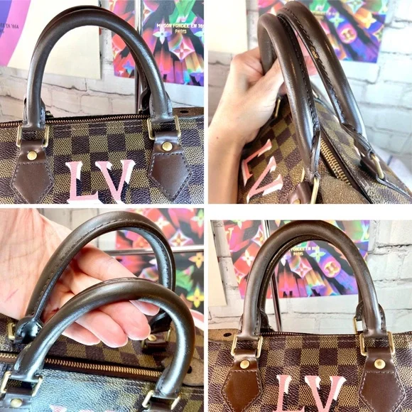 Louis Vuitton Damier Ebene Speedy 30 custom painted with key Cles pouch - Picture 7 of 15